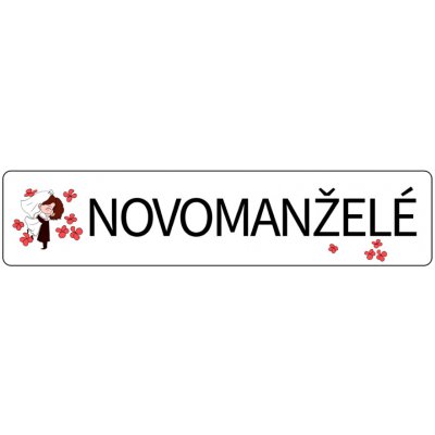 Svatba-eshop Svatební cedulka SPZ Novomanželé s červenými kvítky - SPZ na svatební auto – Sleviste.cz