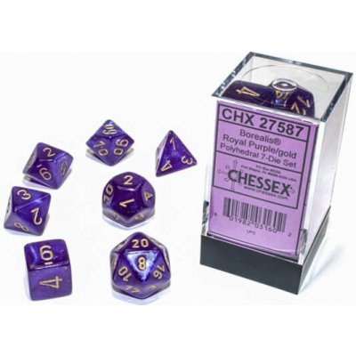 Sada kostek Chessex Borealis Royal Purple/gold Luminary 7-die set – Zboží Mobilmania