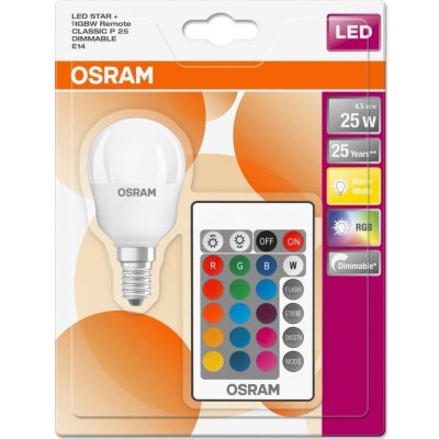 Osram Klasická matná žárovka LED STAR+ RGBW P E14 4.5W s ovladačem – Zboží Mobilmania