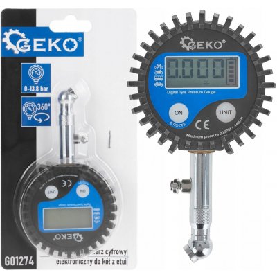 GEKO Manometr digitální na měření tlaku pneu, 0-13,8bar, s koncovkou 45° G01274 | Zboží Auto