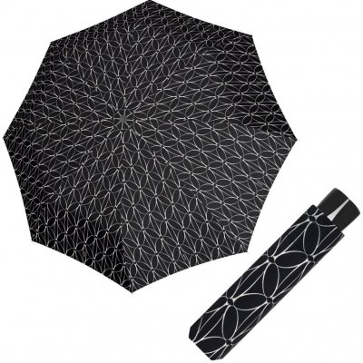 Doppler Mini Fiber Black & White deštník dámský skládací odlehčený s bordurou černý