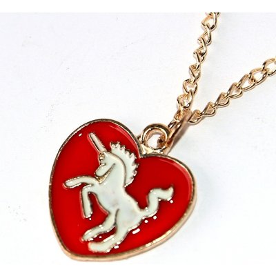 Fashion Jewerly Řetízek Vznešený jednorožec v červeném srdci, Zlatý Ochránce, Pro štěstí, Love Unicorns 2881