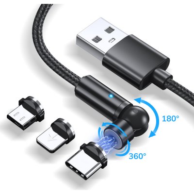 Nabíjací magnetický USB kábel 3v1 TopK - čierna NK184 – Zboží Mobilmania