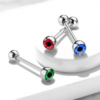 Šperky eshop piercing do jazyka z oceli barevné oko rovná činka SP34.19 červená – Zboží Mobilmania