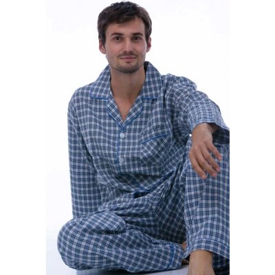PAPM 274 pánské pyžamo dlouhé propínací modré – Zboží Mobilmania