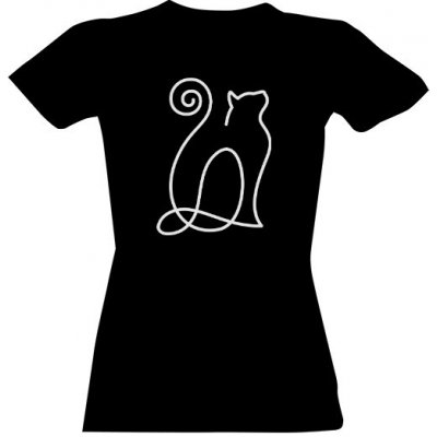 Tričko s potiskem Minimalistické tričko s kočkou perokresba dámské Černá – Sleviste.cz
