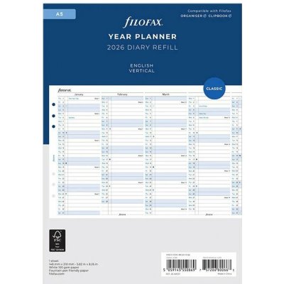 Filofax 6850126 vertikální kalendář 2026 plánovací AJ A5 – Zboží Mobilmania