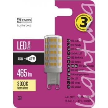 Emos LED žárovka Classic JC 4,5W=40W G9 teplá bílá