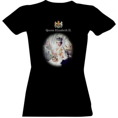 Tričko s potiskem Královna Alžběta II. Černá