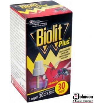 Biolit Plus elektrický odpařovač s vůní citronelly proti komárům a mouchám náhradní náplň 30 nocí 31 ml