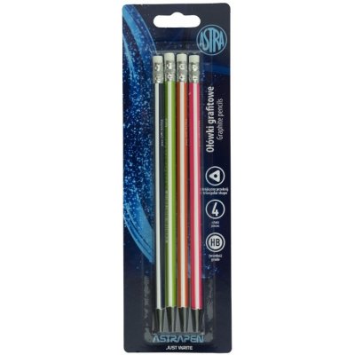 Astra 206120017 4ks obyčejná tužka z černého dřeva s gumou tvrdost HB blistr – Zboží Živě