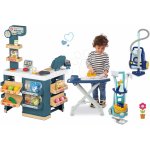 Smoby Set obchod elektronický s váhou a skenerem Super Market a úklidový vozík s vysavačem a žehlicí prkno se žehličkou – Zboží Dáma