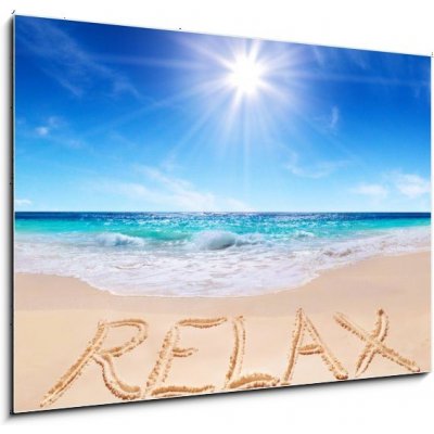 Skleněný obraz 1D - 100 x 70 cm - word relax on the tropical beach slovo relaxovat na tropické pláži – Hledejceny.cz