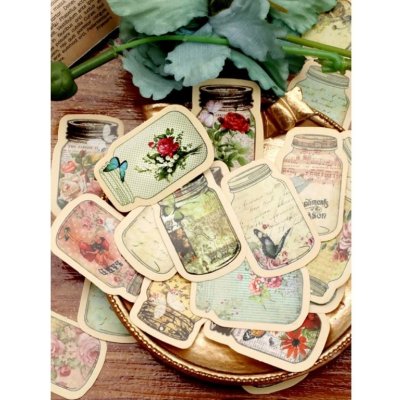 Sada vintage samolepek - Sklenice s květinami – Zboží Živě