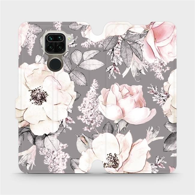 Pouzdro Mobiwear parádní flip Xiaomi Redmi Note 9 - MX06S Květy na šedém pozadí