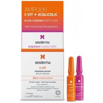 Sesderma C-Vit + Aglicolic Classic Forte Aglicolic Classic Forte protivráskové a hydratační sérum s AHA kyselinami 1,5 ml + C-Vit rozjasňující a obnovující sérum s vitaminem C 1,5 ml dárková sada