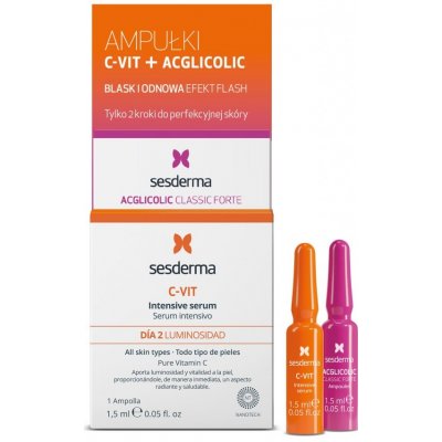 Sesderma C-Vit + Aglicolic Classic Forte Aglicolic Classic Forte protivráskové a hydratační sérum s AHA kyselinami 1,5 ml + C-Vit rozjasňující a obnovující sérum s vitaminem C 1,5 ml dárková sada – Zbozi.Blesk.cz