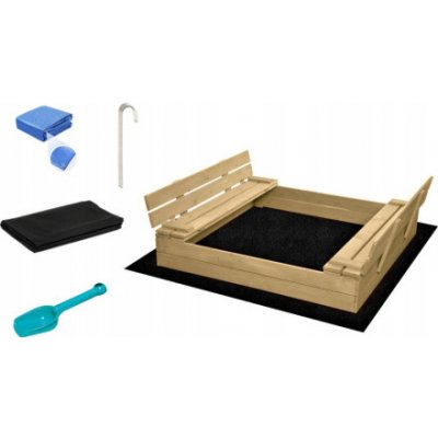 Sand Tropic Dřevěné pískoviště s lavičkami a příslušenstvím 120x120cm 147134 – Sleviste.cz