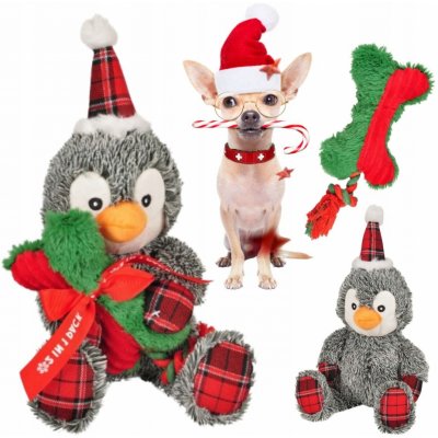 Flamingo Pískací hračka pro psa Vánoční plyšová hračka pro psa Velký tučňák s kostí – Zboží Mobilmania