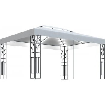 vidaXL Pavilon s dvojitou střechou a pohádkovými světly LED 3x4 m bílý