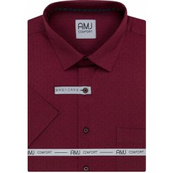 AMJ pánská bavlněná košile krátký rukáv regular fit VKBR1362 černý vzor vínová