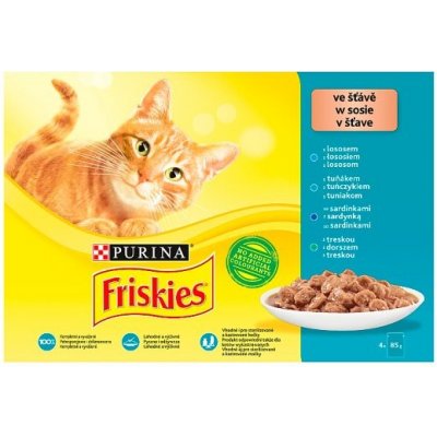 Friskies s lososem s tuňákem s treskou a se sardinkami ve šťávě 4 x 85 g – Zboží Mobilmania