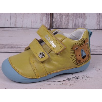 D.D.step Celoroční kožené botičky obuv 015-459B bare foot limetkové s lvíčkem – Sleviste.cz