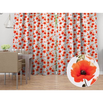 Biante Dekorační závěs TF-133 Červenooranžové vlčí máky na bílém 140x170 cm – Zboží Dáma