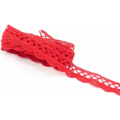 Bavlněná paličkovaná krajka - červená - šířka 1,8 cm – Zboží Dáma