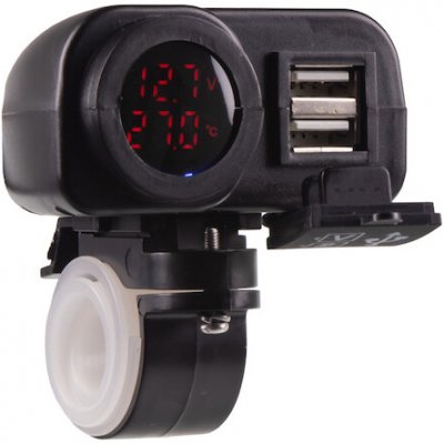 2x USB nabíječka s voltmetrem, teploměrem na motocykl, 34708 | Zboží Auto