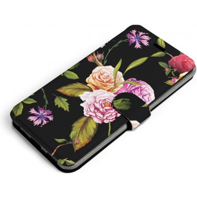 Pouzdro Mobiwear Flip Huawei Nova Y90 - VD07S Růže a květy na černém pozadí – Zboží Mobilmania