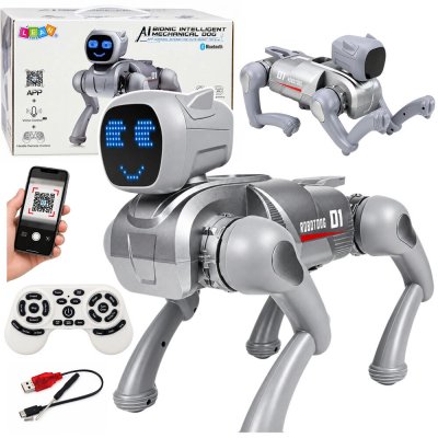 LEAN Toys Interaktivní robotický pes AI na dálkové ovládání se stříbrným LED displejem – Hledejceny.cz