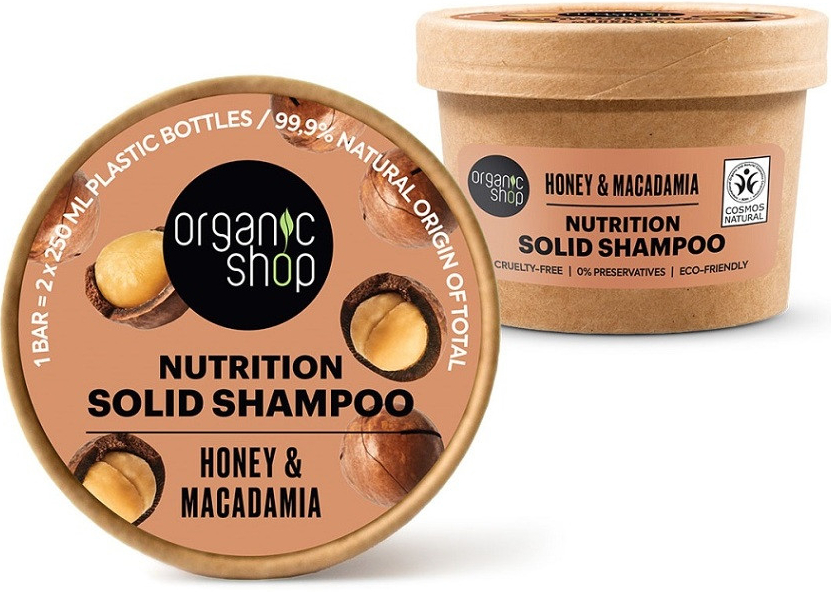 Organic Shop tuhý šampon Med a makadamie 60 g