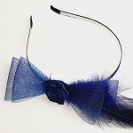 Fascinátor - společenská čelenka - tmavě modrá - mašle – Zboží Dáma