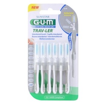 GUM Trav-Ler mezizubní kartáčky s chlorhexidinem cylindrický 2,0 mm 6 ks blistr