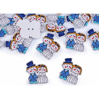 Dřevěný dekorační knoflík ženich a nevěsta, střední, modrá bílá – Zboží Mobilmania