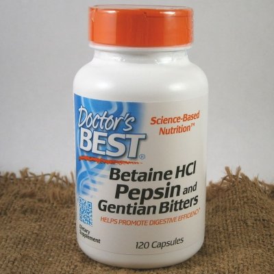 Doctor's Best Betaine HCl + Pepsin & Gentian Bitters hořec 120 kapslí