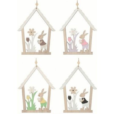Domek se zajícem dřevěný 13,5 x 17 x 0,5 cm na zavěšení – Hledejceny.cz