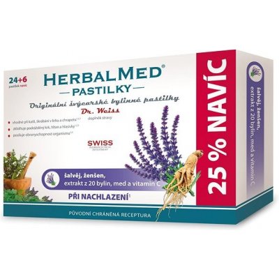 Dr. Weiss HerbalMed pastilky šalvěj + ženšen + vitamin C 26 + 4 pastilek