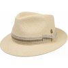 Klobouk Mayser Luxusní panamský klobouk Fedora Bogart s béžovou stuhou ručně pletený UV faktor 80 Pablito