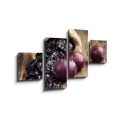 Obraz 4D čtyřdílný - 100 x 60 cm - Prunes with plums in small sack Slivky se švestkami v malém pytli – Zbozi.Blesk.cz
