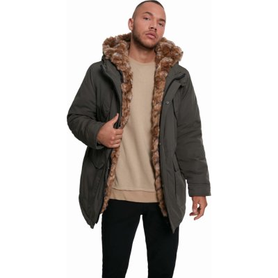 Urban Classics zimní parka s odnímatelným lemováním z umělé kožešiny dark olive