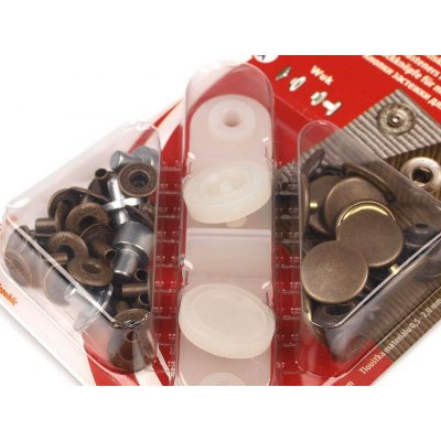 Knoflíky stiskací s pérkem Wuk Ø15 mm na středně silné látky Varianta: 1 staromosaz, Balení: 1 karta – Zboží Mobilmania