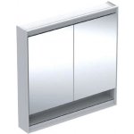 Geberit ONE - Zrcadlová skříňka s LED osvětlením, 900x900x150 mm, 2 dvířka, s nikou, hliník 505.833.00.1