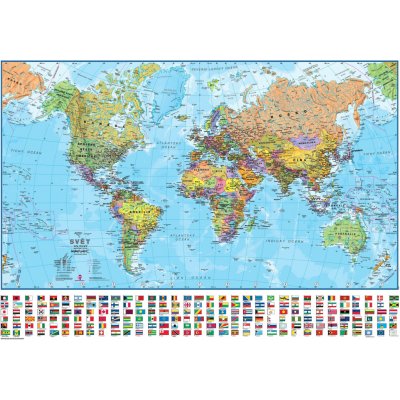 Maps International Nástěnná mapa politický svět 100 × 70 cm s vlajkami, české lamino – Zboží Dáma