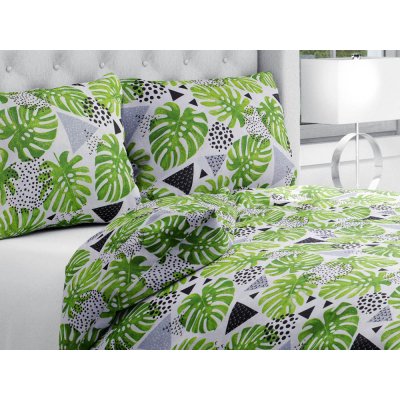 Biante bavlna povlečení Sandra SA-175 Zelené listy Monstera 140x220 70x90 – Zboží Mobilmania