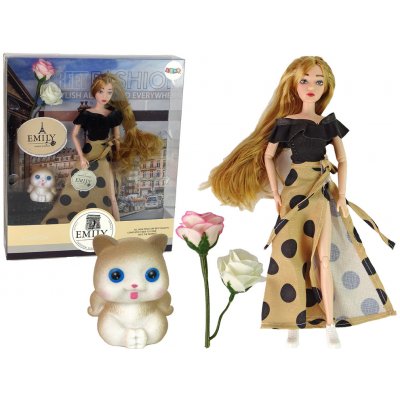 Lean Toys Panenka Emily s dlouhými vlasy + kočička – Zboží Mobilmania