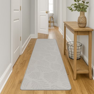 Takoy Koberec 80x300 vzor listí šedý-HT-00405 | 80 x 300 cm – Zboží Mobilmania