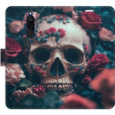 Pouzdro iSaprio Flip s kapsičkami na karty - Skull in Roses 02 Xiaomi Redmi 8