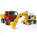 Bruder 2751 Červeno žlutá SKLÁPĚČKA MAN TGA s bagrem – Sleviste.cz